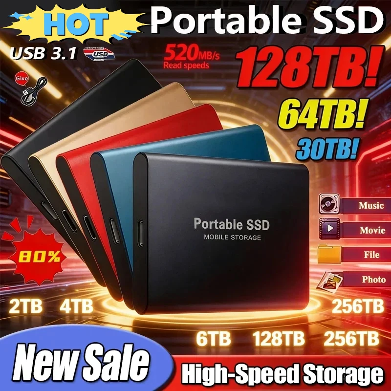 

2026 256TB SSD High-speed SSD USB 3.0 Enclosure Mobile Hard Drive Cases for SSD External Storage HDD Box With USB3.1Cable ABS