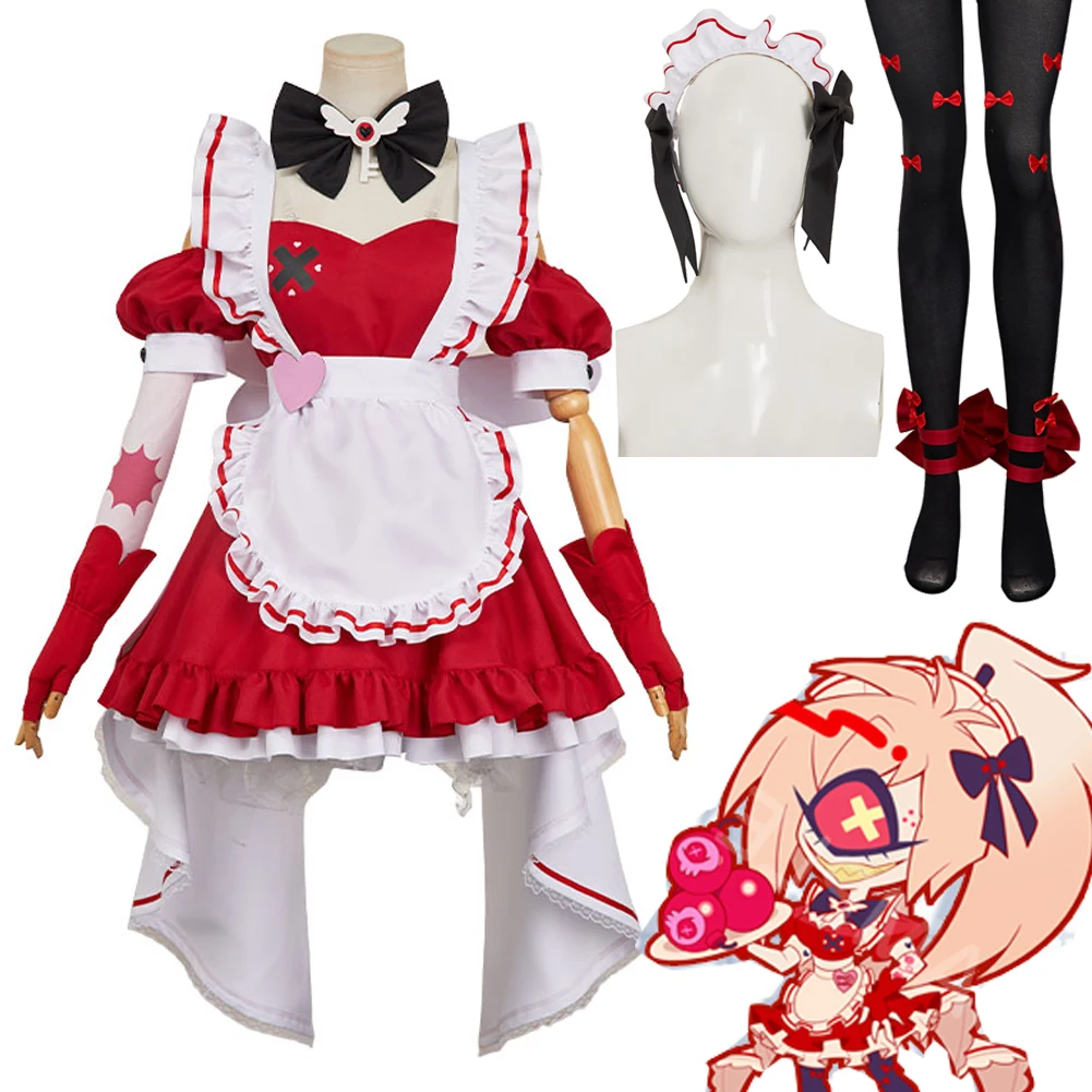 

Evil Leader Cherri Bommb Maid Dress Hell Inn 2 Cosplay Costume Headgear Socks Gloves Full Set Halloween Party Carnival Suits