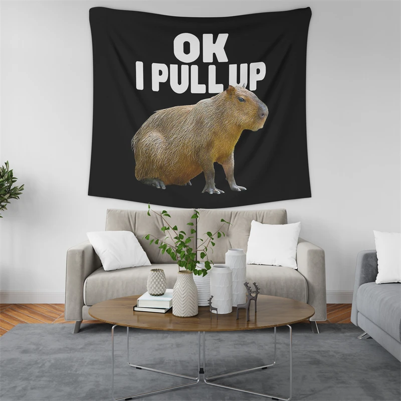 Gaslight Gatekeep Girlboss Ok I Pull Up Capybara Tapestry Wall Hanging Art for Bedroom Living Room Decor Home Decoration