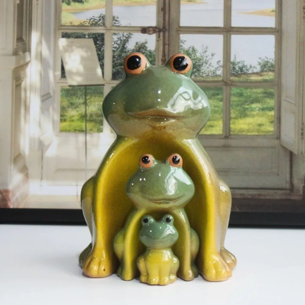 Creative Ceramics Cute Frog Owl Family of Three Living Room TV Cabinet Entrance Ornament Figurines &
