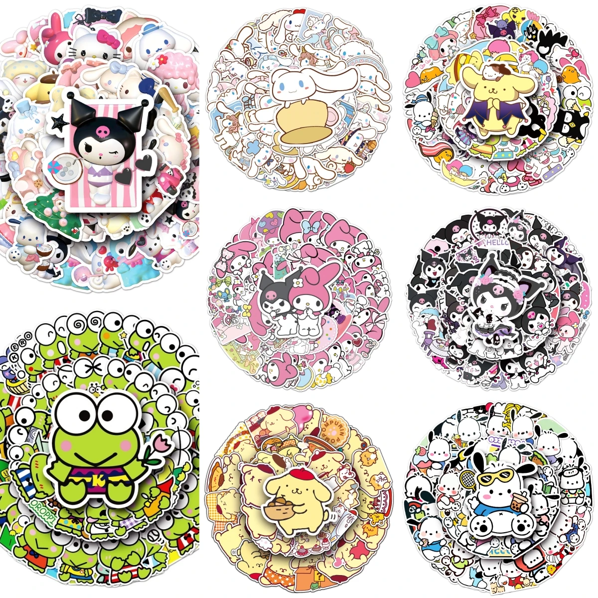 50Pcs Sanrio Sticker Cute Hello Kitty Kuromi Cinnamoroll Melody Children's DIY Bright Film Waterproof Sticker