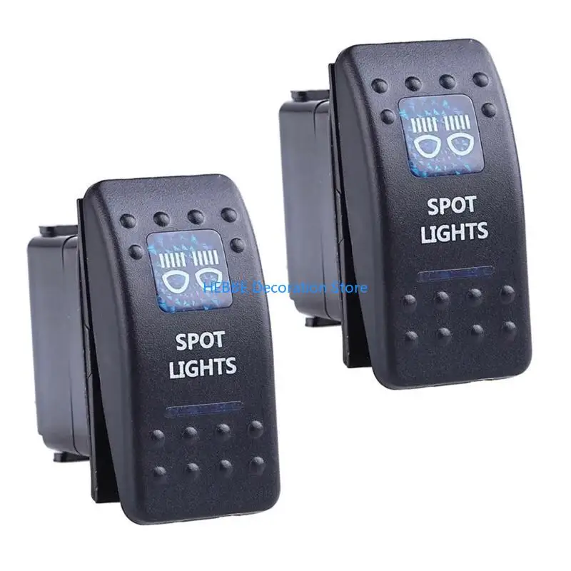 

B0KC 2Pcs 12V 20A Blue LED Light 5 Pin 2 Positions Rocker Switches Easy to Install