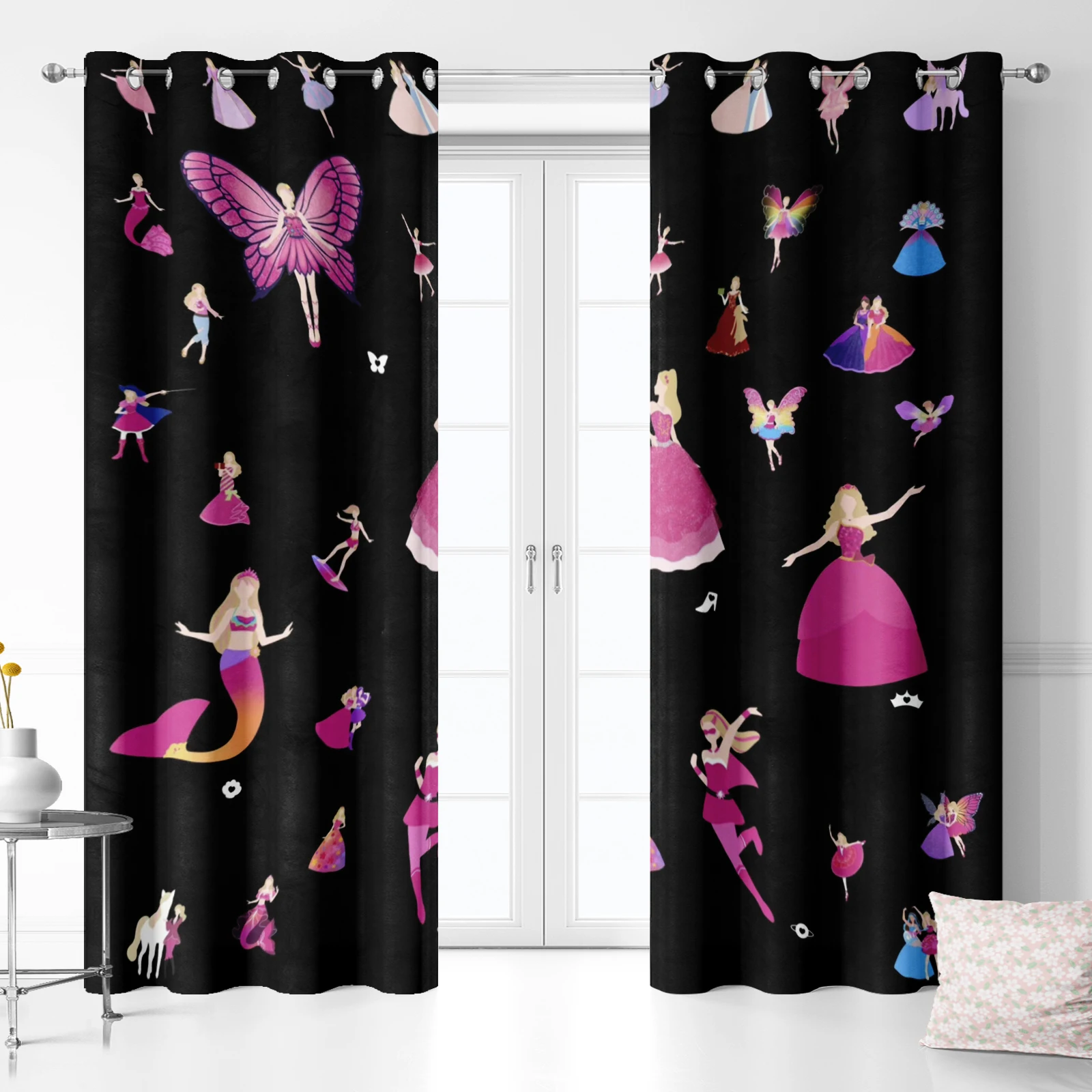 

Barbie Cartoon Curtain for Window Decoration, 100% Polyester Shade Curtains, Bedroom, Living Room, Home, 2 Tablets Sets