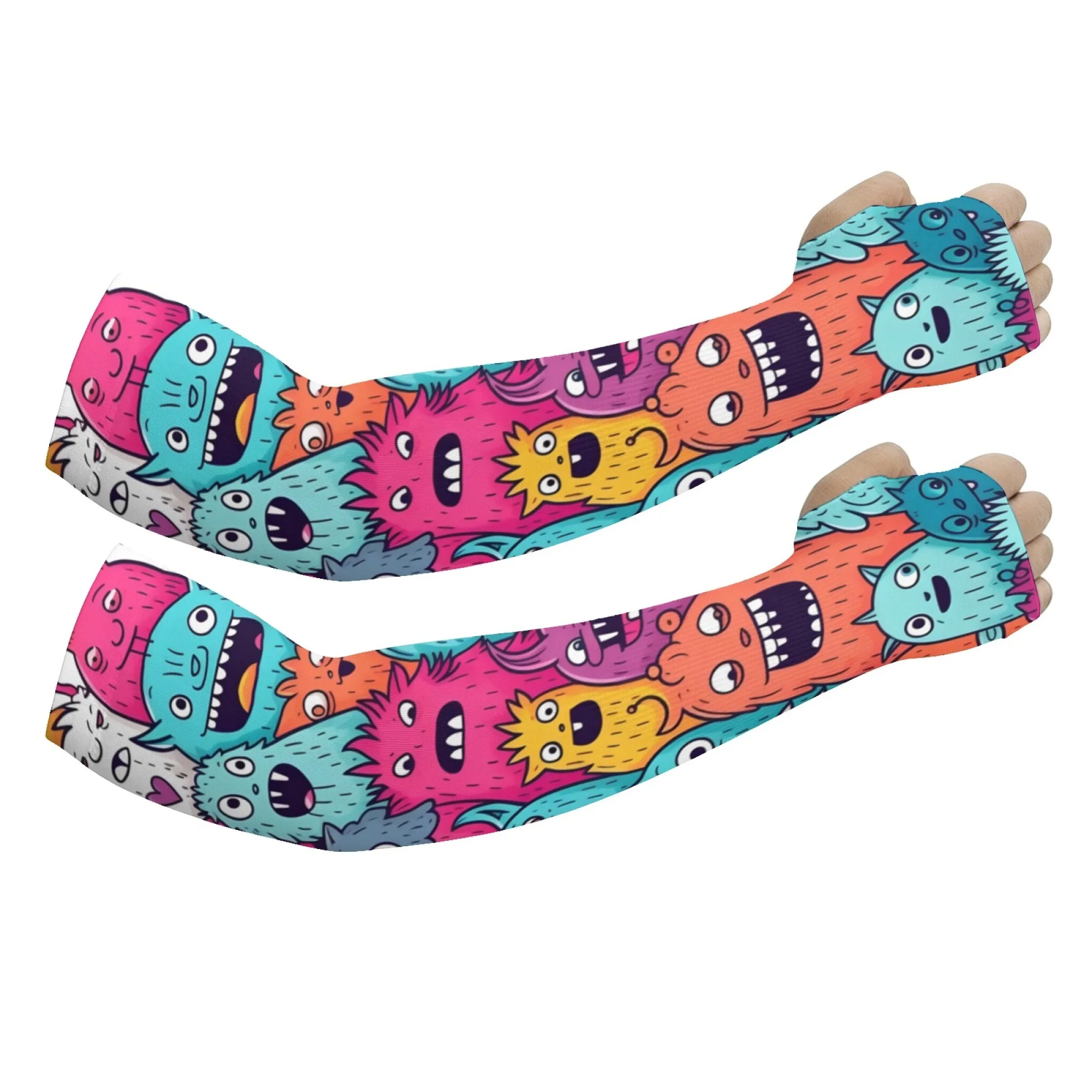 Cartoon Monster Quirky Unisex Arm Sleeves Comfortable  Lightweight Sleeves for Summer Outdoor Running Fitness Outdoor Activities