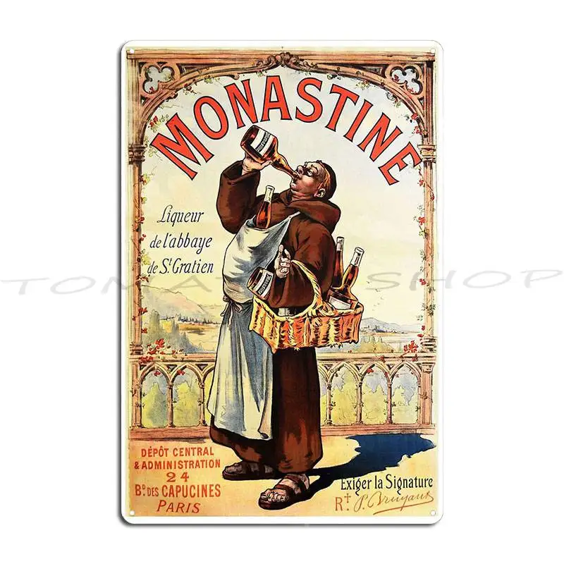 Monastine Liqueur Monk Drinking Alcohol Vintage French Metal Plaque Living Room Pub Decoration Cinema Design Tin Sign Poster