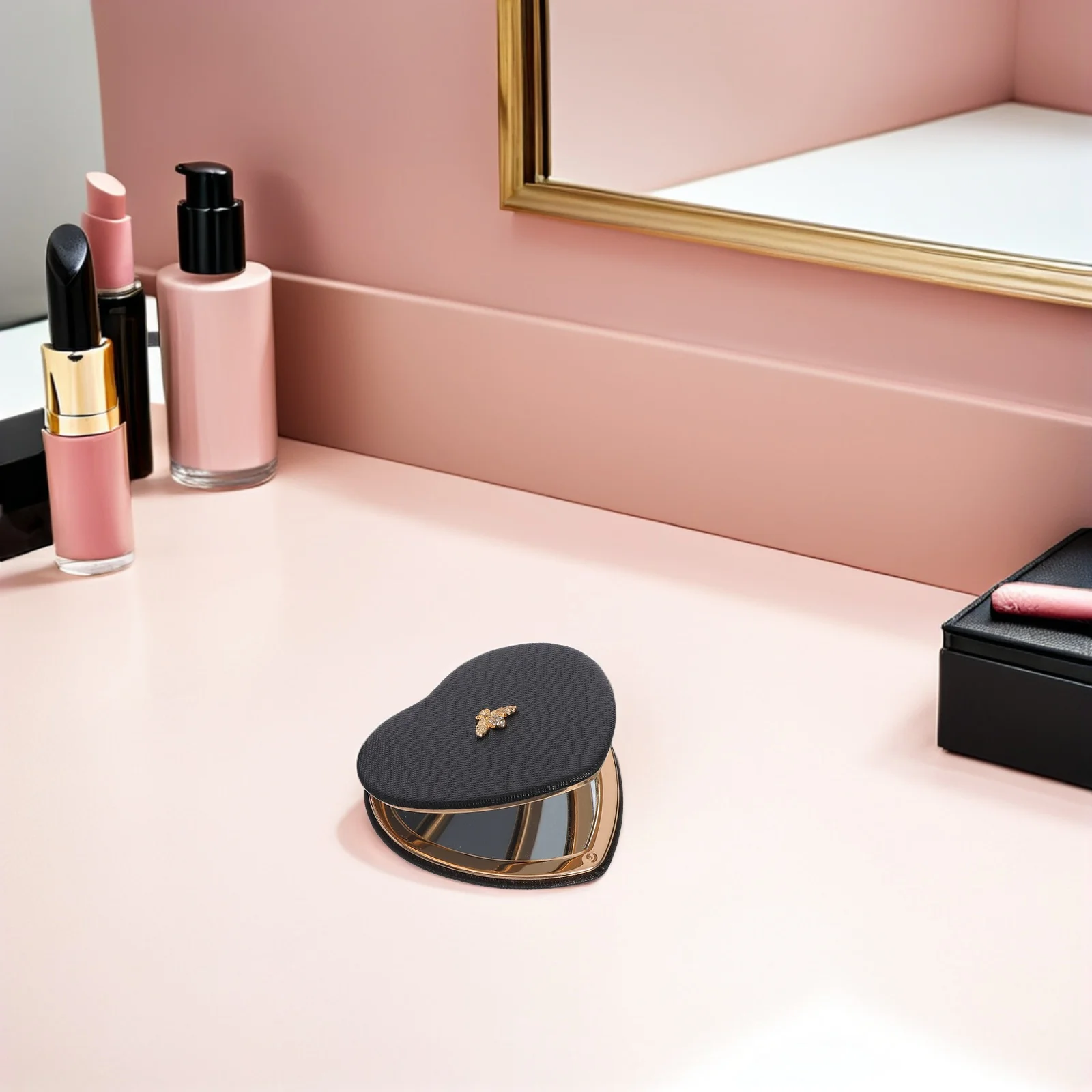 

2Pcs Pocket Makeup Mirror Folding Heart-Shaped Double-Sided Compact Mini Purse Travel Portable Small Mirror for Women Girls