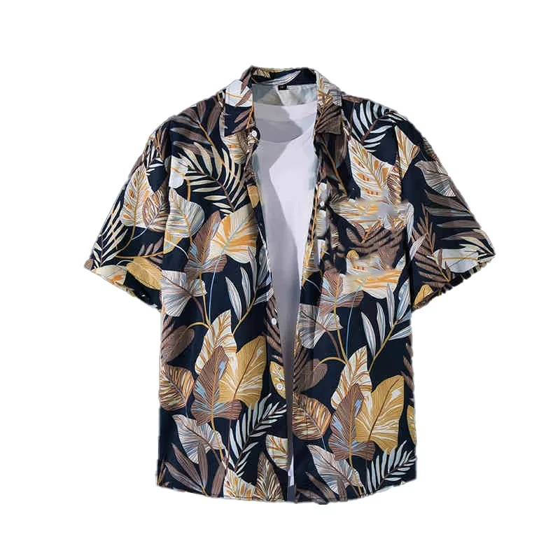 Men's Hawaiian Shirt, 3D Coconut Tree Printed T-Shirt, Single Row Button Shirt, Lapel Casual Style, Men's Beach Top