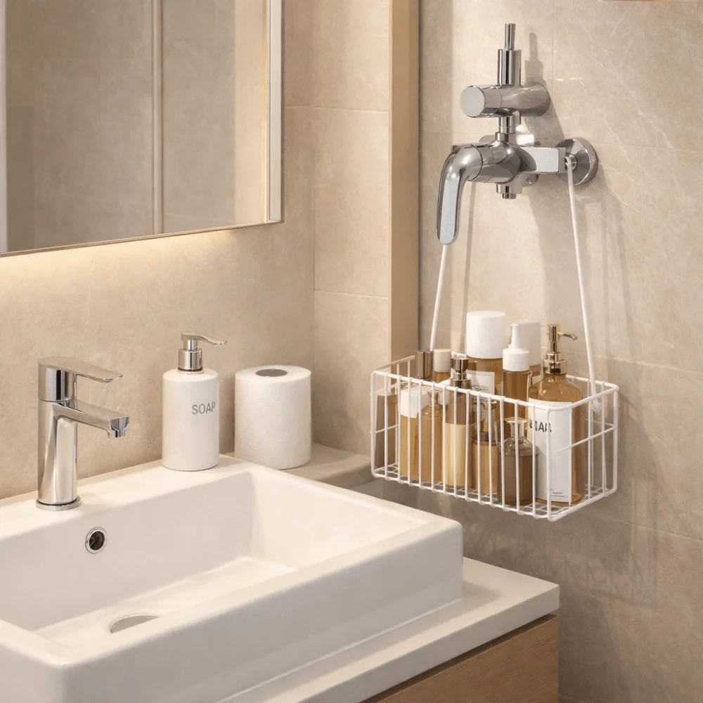 

No Drilling Installation Bathroom Shelf Space Saving Hanging Basket Toilet Shower Rack Convenient Multifunctional