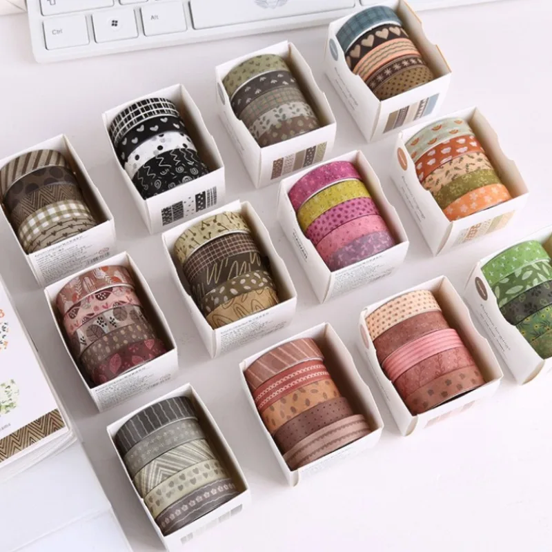 5PC Retro Forest Style Small Fresh and Paper Tape Set, Basic Hand Book Whole Roll Tape Decoration Material, Hand Book Sticker