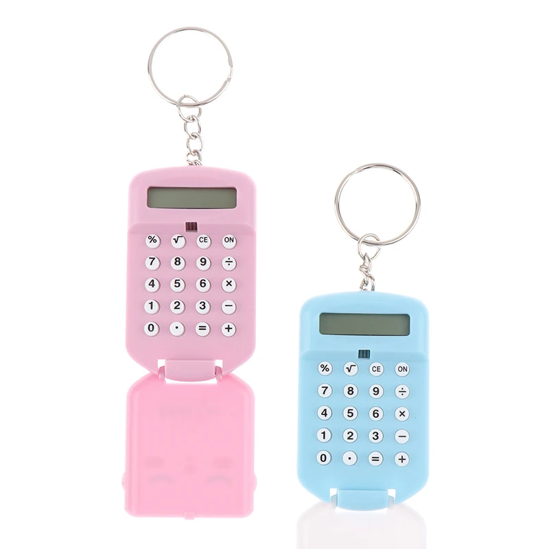 Porte-clés portable avec couvercle mignon, mini calculatrice, taille de poche, affichage, fournitures de bureau, examen d'école primaire, usage public