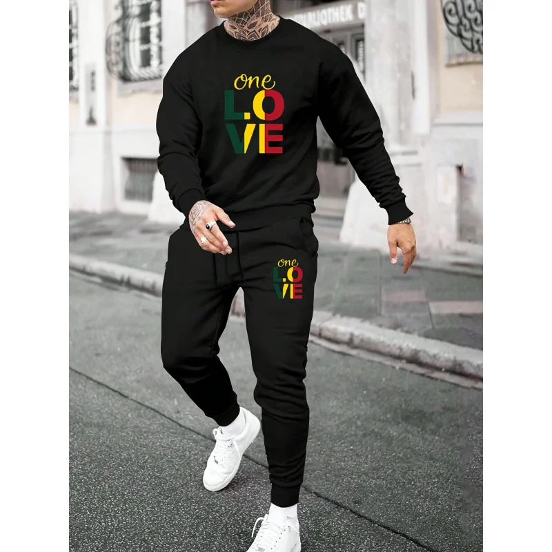 

PrintMen'S Two-Piece Trendy Outfit, Printed Hoodie Two-Piece Set, Sweatshirt And Jogger Pants Set