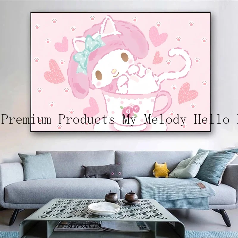 Sanrio Poster Anime Peripheral My Melody Cinnamoroll HelloKittys Canvas Painting Print Children's Room Decoration Christmas Gift