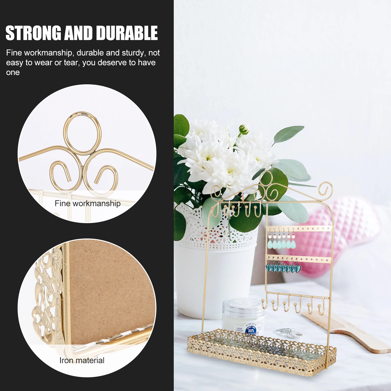 

Golden Rack for Earrings Jewelry Display Stand Wall Hanging Organizer Durable Iron Crafts Premium Quality Accessories Storage