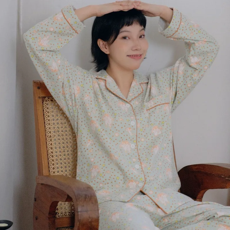 

Новая одежда для сна для женщин, домашняя одежда из чистого хлопка с длинными рукавами, простой комплект из хлопка и матового бархата