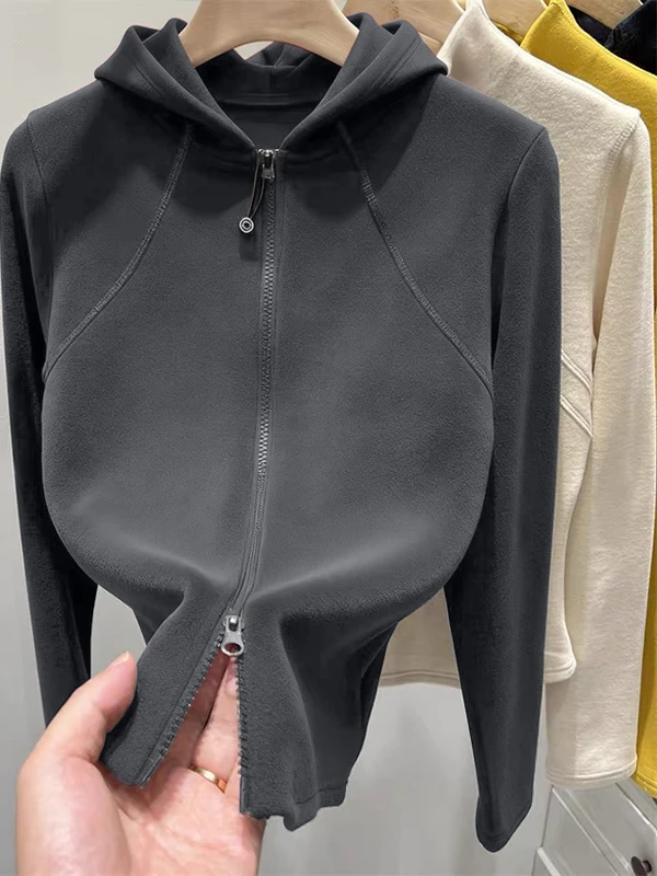 2025 Nova Zíper Duplo Com Capuz Longo Sve Fce Moletom Feminino Dervo Aquecimento Oversize Versátil Coreano Sle Commute Fas...