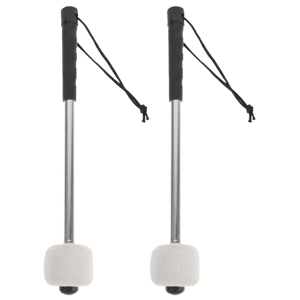 

2 Pcs Bass Drum Mallets Felt Head Percussion Instrument Drumsticks Plastic Handle Stainless Steel Drum Accessories Lightweight