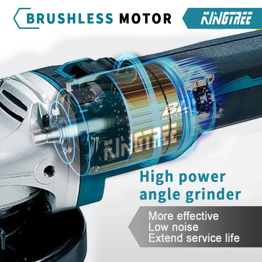 Kingtree Brushless Electric Angle Grinder Variable Speed for Makita 18v Battery Grinder Cutting Machine Woodworking Power Tool