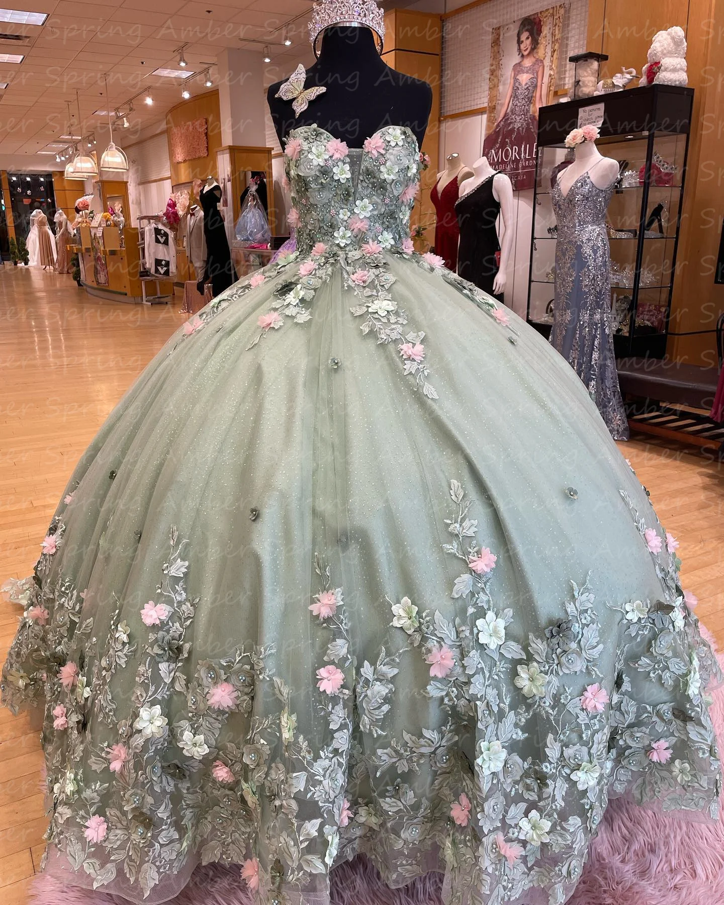 Abiti Quinceanera dolci personalizzati Perline floreali 3D Ragazza Principessa 16 Abiti da compleanno formali abiti da 15 quinceañera