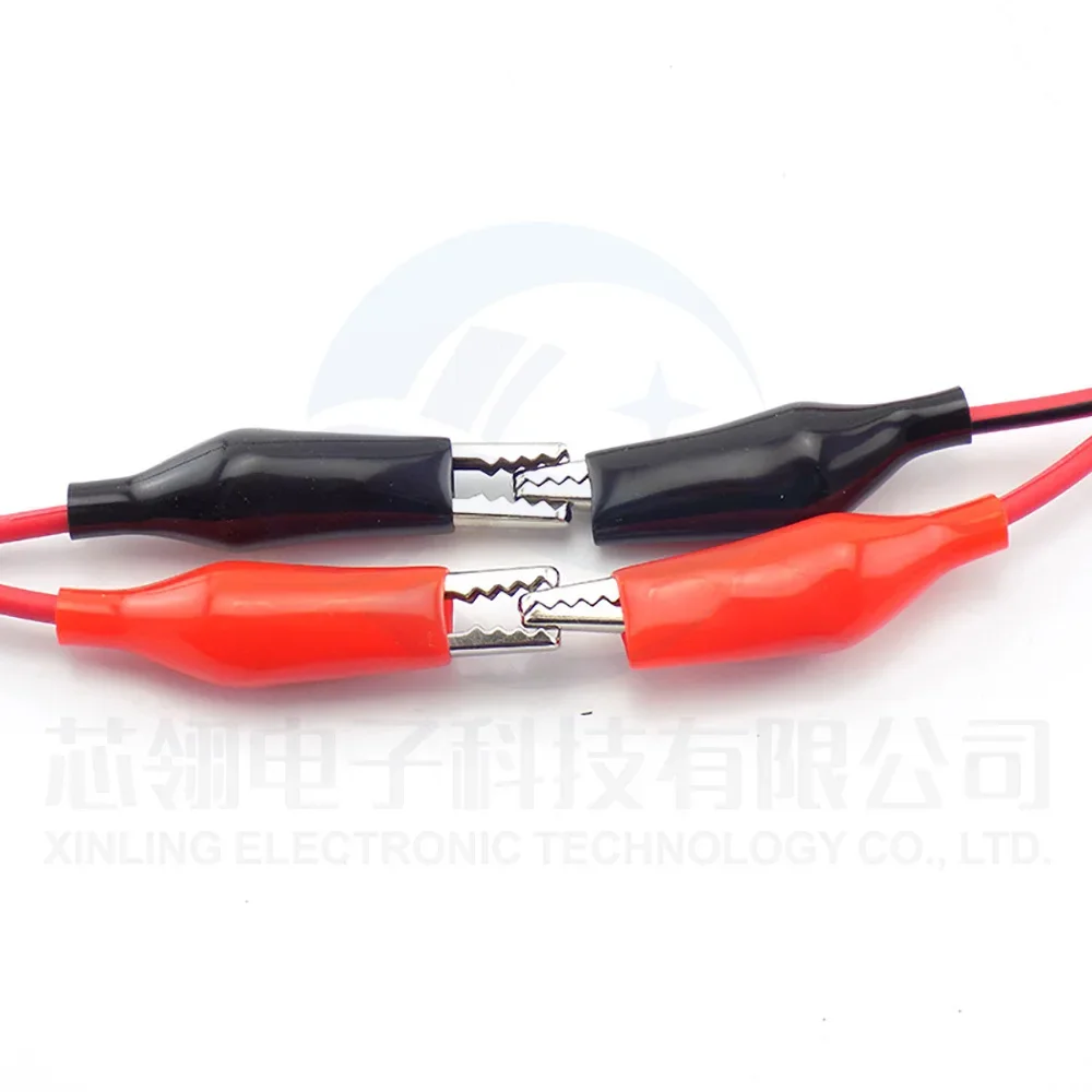 Double-ended crocodile clip cable, crocodile clip to crocodile clip test cable, red/black 2 wires, 4 clips, 1 meter long