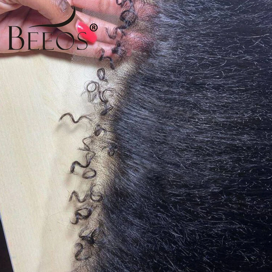 Kinky Straight Curly Baby Hair 13x6 HD Lace Frontal Skinlike Pre Plucked 5x5 HD Closure Curly Edge Hairline Brazilian Human Hair
