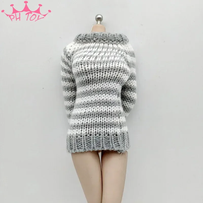 1/6 Scale Sweater Long Sleeve Dress Grey&White Stripe Skirt Clothes Model for 12in TBL PH S07 JIAOUL Doll Toys