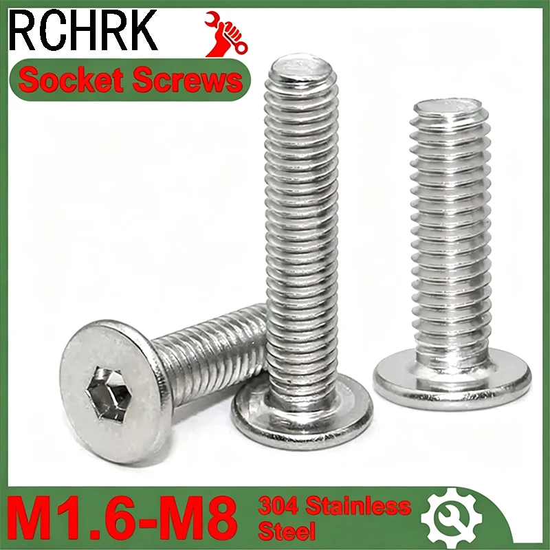 5-50pcs M1.6 M2 M2.5 M3 M4 M5 M6 M8 CM 304 Stainless Steel Low Profile Ultra-Thin Flat Head Hex Hexagon Socket Allen Screws