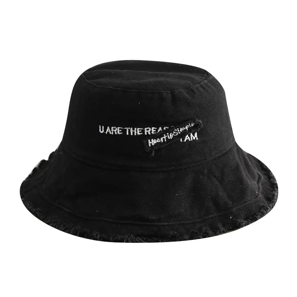 

Japanese Summer Soild Color Sunshade Cotton Letter Korean Style Cap Female Hat Bucket Hat Fashion