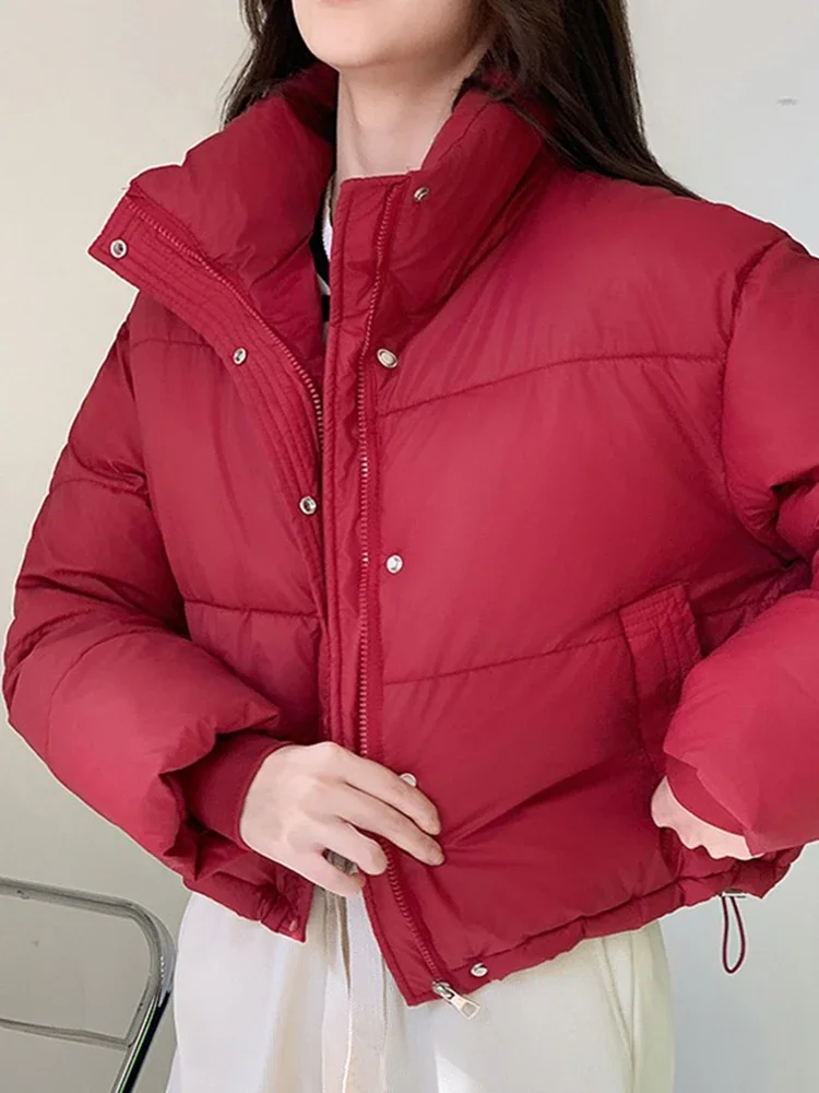 Jaqueta de inverno feminina parkas moda estudante quente leve gola curta para baixo jaqueta de algodão tendência feminina parkas