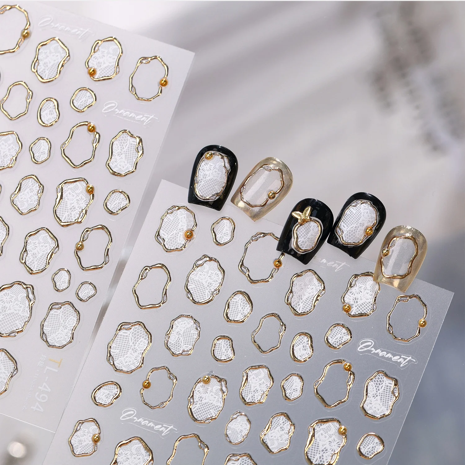 5D Gold Silver Hollow Lace Metal Foil Nail Decals Irregular Loop Melting Silver Foil Metal Nail Art Sticker Manicure Accessorie