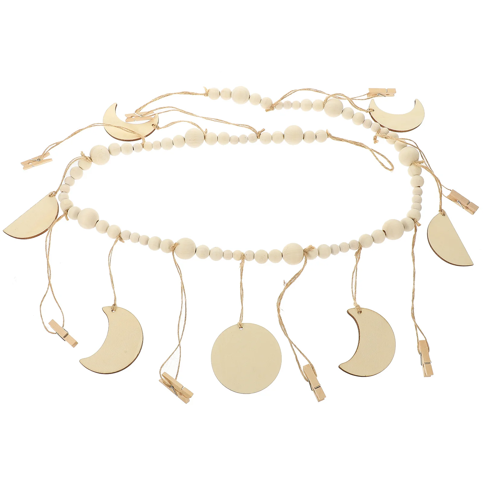 

Moon Wooden Bead Garland Hanging Photo Display With Clips Picture Holder For Wall Decor Wedding Anniversary Family