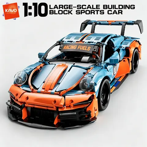 KAVOWORLD 1623pcs Building Blocks Sports Car Model Kit 1:10 Scale GT3 Racing Car Technical Building Race Car Set MOC Collectible Supercar Construction Toy with Working Steering Moving Pistons Opening Doors ABS Plastic Classic Racing Livery Detailed Cabin