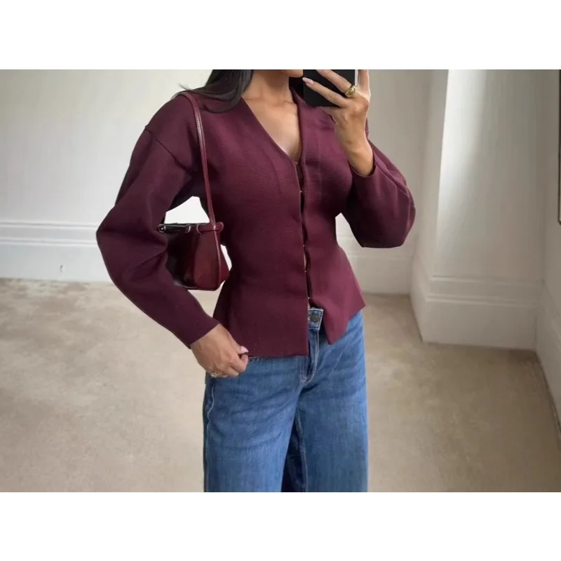 Knitted Slim Fit Jacket and Short Skirt Set V-neck Fashionable Women's Commuting Two-piece Set