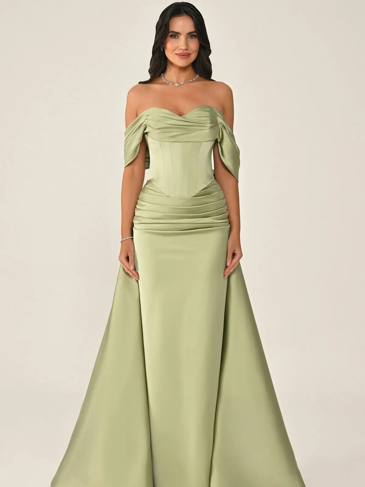 Maßgeschneidertes schulterfreies Satin-Abschlussballkleid für Damen, elegantes Korsett-Meerjungfrauen-Abendkleid mit Schleppe, formelle Partykleider, neu