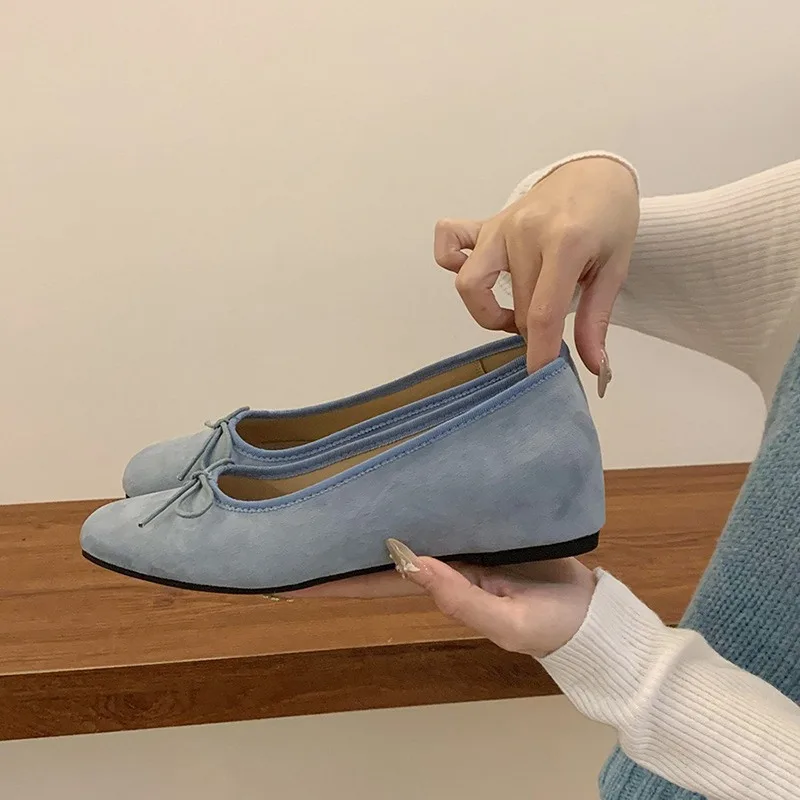 2025 Spring Bowtie Ballet Shoes Fashion Shallow Slip on Women Flat Loafers Shoes Ladies Casual Outdoor Ballerina Shoe Mocasines