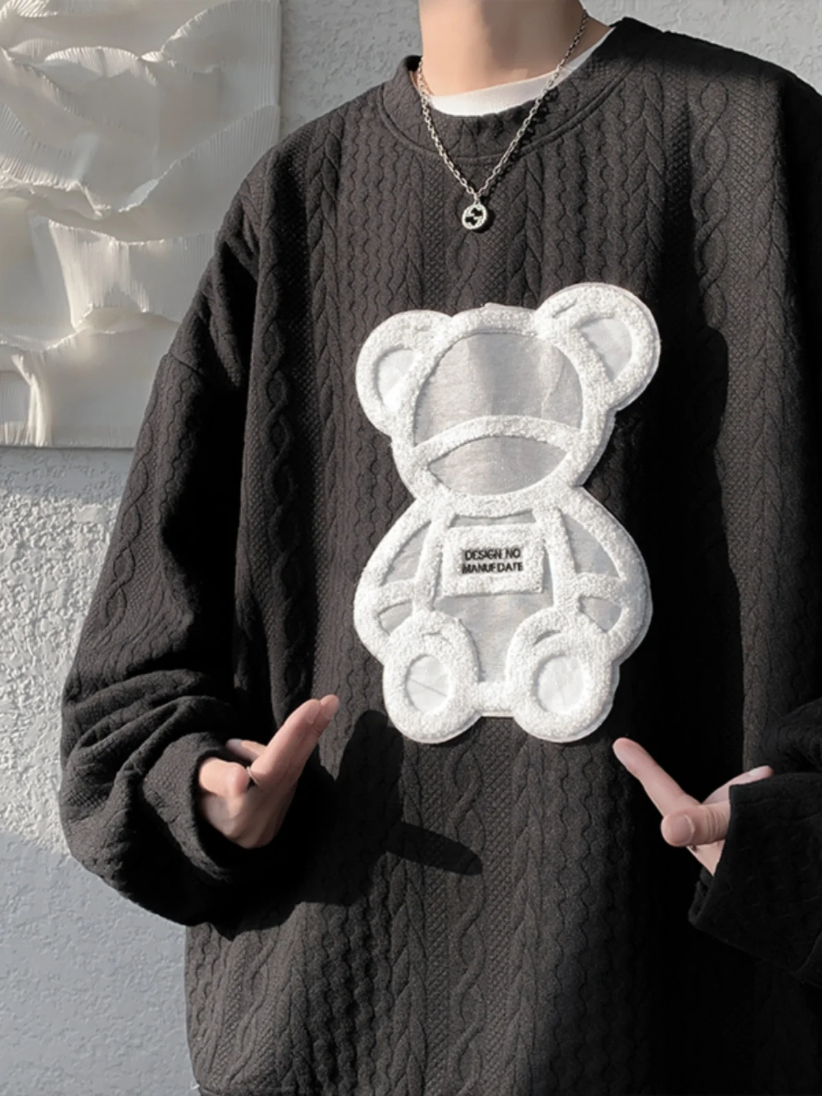 Youthful Bear Print Hoodl Sweatirt Men's Autumn Winter Faion Brand Base Layer irt Inner Heavyweight Couple Outfit Ja...