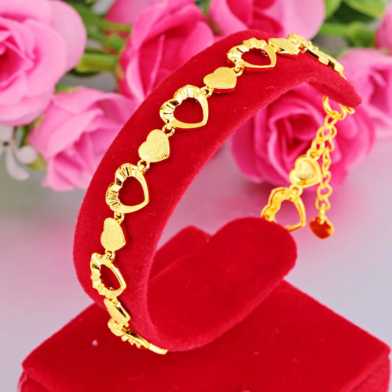 

Romantic Heart 18K Gold Bracelet for Men Women Wedding Engagement Jewelry Luxury Chain Bracelet Not Fade Fine Jewelry Gifts