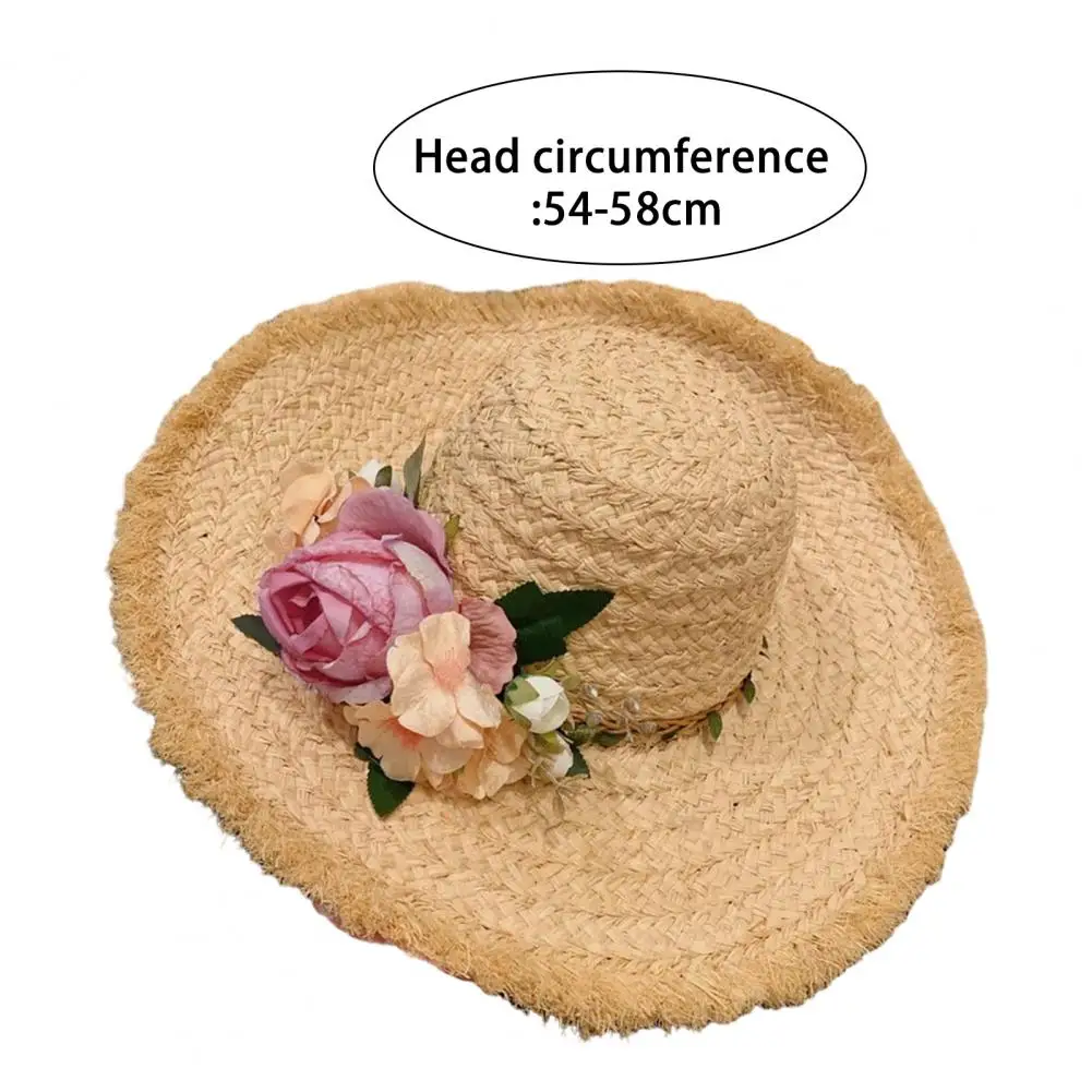 Quick-drying Sun Hat Breathable Straw Hat Women Straw Hat with Imitation Flower Decor Wide Brim Sun Protection Lightweight