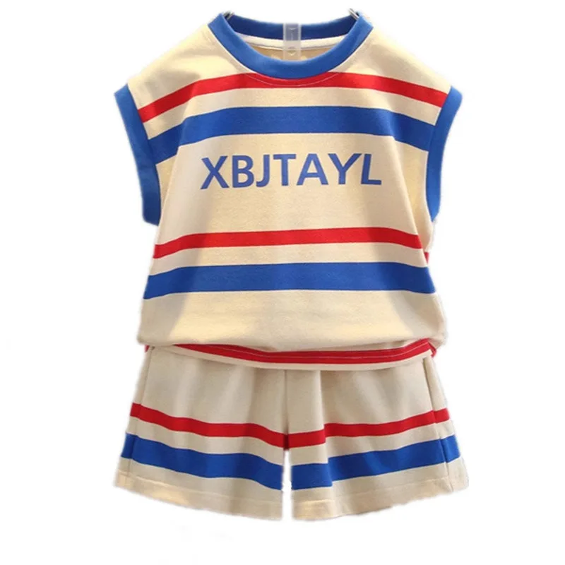 

Спортивный костюм для маленьких мальчиков от 2 до 11 лет, детская одежда, летняя хлопковая детская футболка без рукавов и шорты, 2 шт./компл., повседневный спортивный костюм для мальчиков