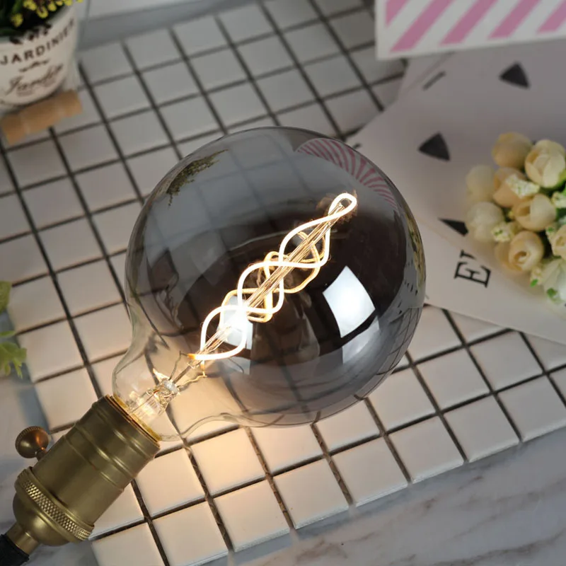 Smoke Gray Flexible Filament Bulb Winding Retro Led Soft Filament Antique Decorative Bulb E27 Spiral