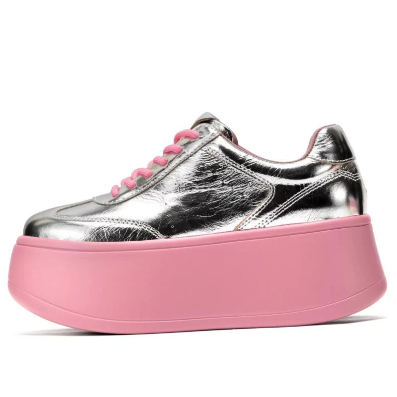 Pink Street Fashion Casual Shoes for Women's New Genuine Leather Thick Soled Height Increasing Shoes Comfortable Chunky Sneakers