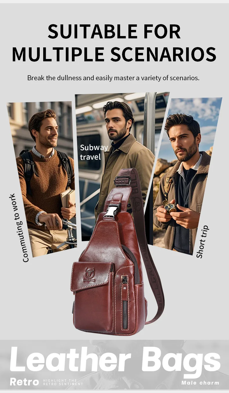 BULLCAPTAIN Echtleder Sling-Rucksack für Herren USB-Ladeanschluss Brusttasche Crossbody Schultertasche Lässiger Tagesrucksack für Arbeit und Reisen – Detail 9