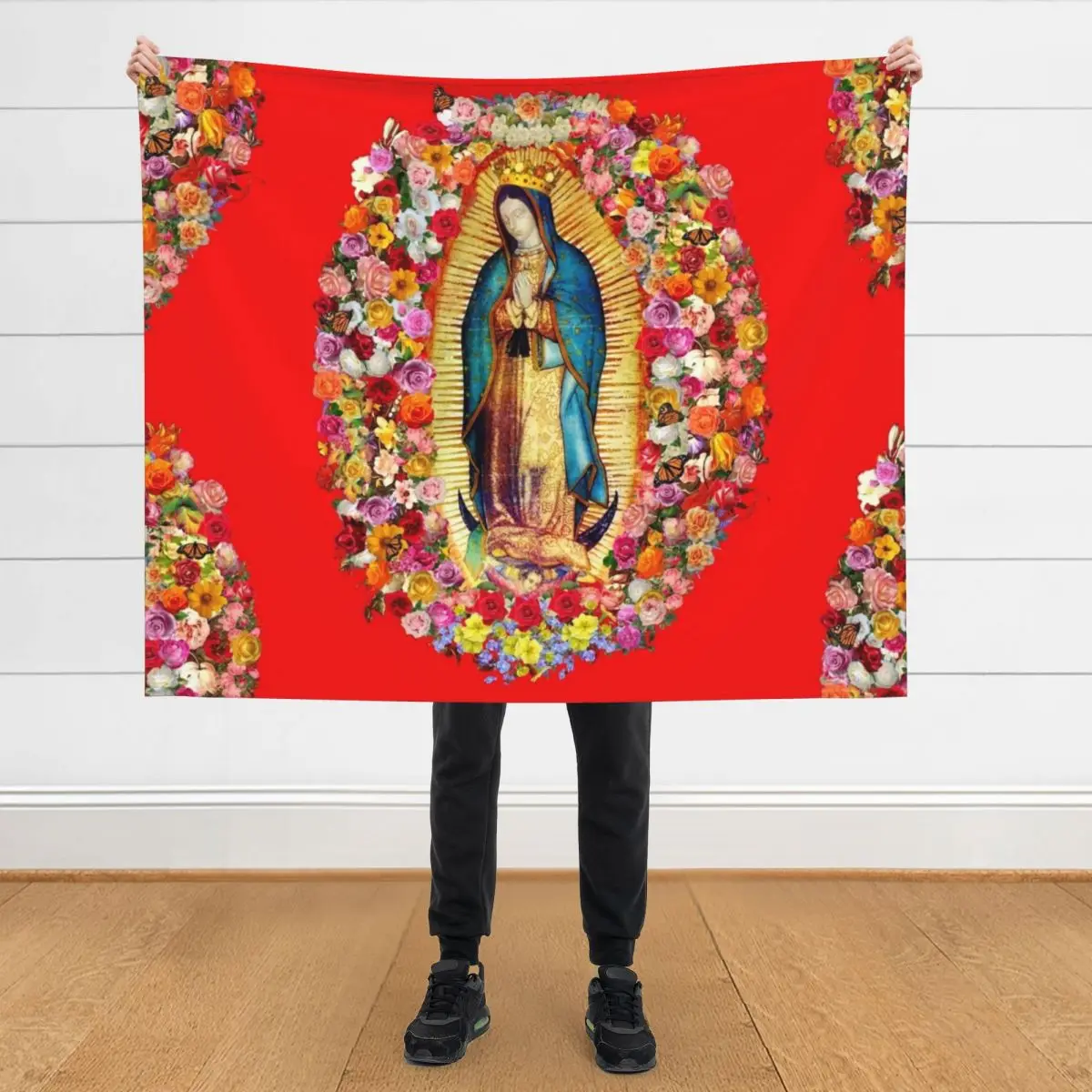 

Our Lady of Guadalupe Mexican Virgin Mary Saint Mexico Catholic Mask Throw Blanket Moving Vintage Quilt Blankets