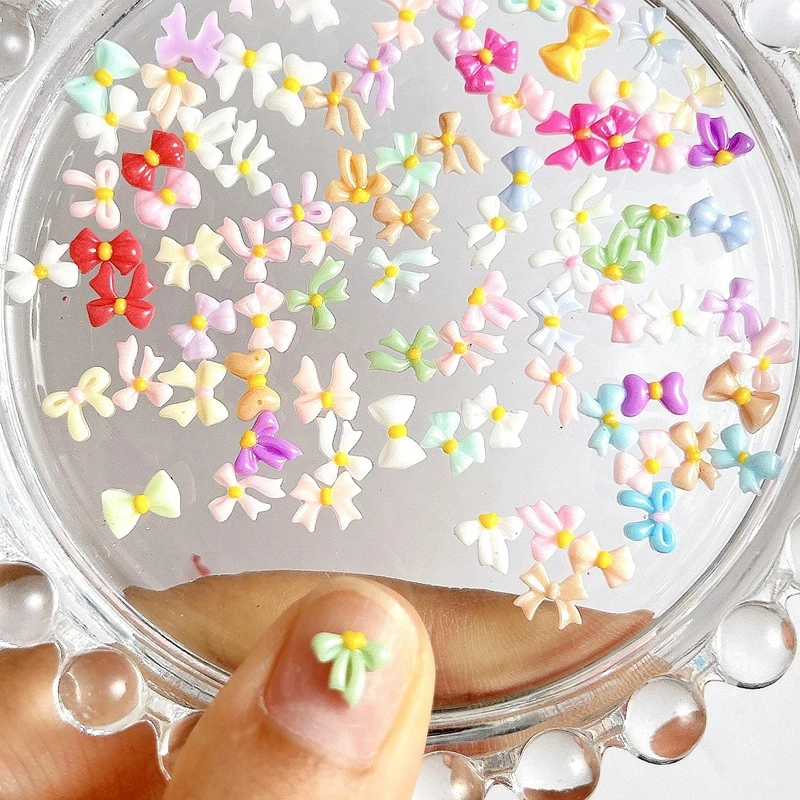 

60PCS Luminous Mini 3D Resin Nail Art Bow Charms Mixed Colors Bowknot Accessories Glow In The Dark Nails Decoration Supplies