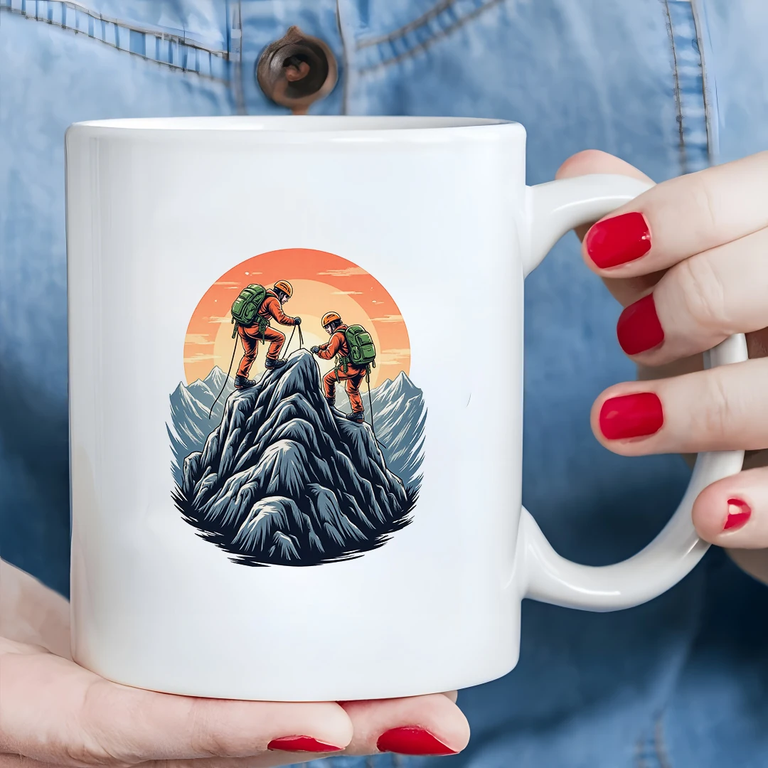 11온스 만화 등산가 머그컵 + 야외 모험 보온컵 가족을 위한 완벽한 크리스마스 선물 사무실 필수품 컵