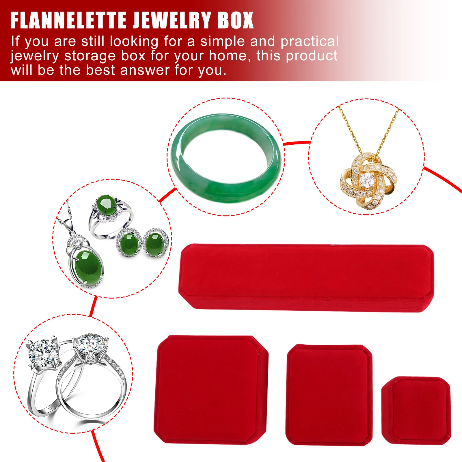 

4Pcs Jewelry Box Red Ring Storage Case Elegant Look Durable Material Organizer Ring Storage Box Bracelet Case Jewelry Container