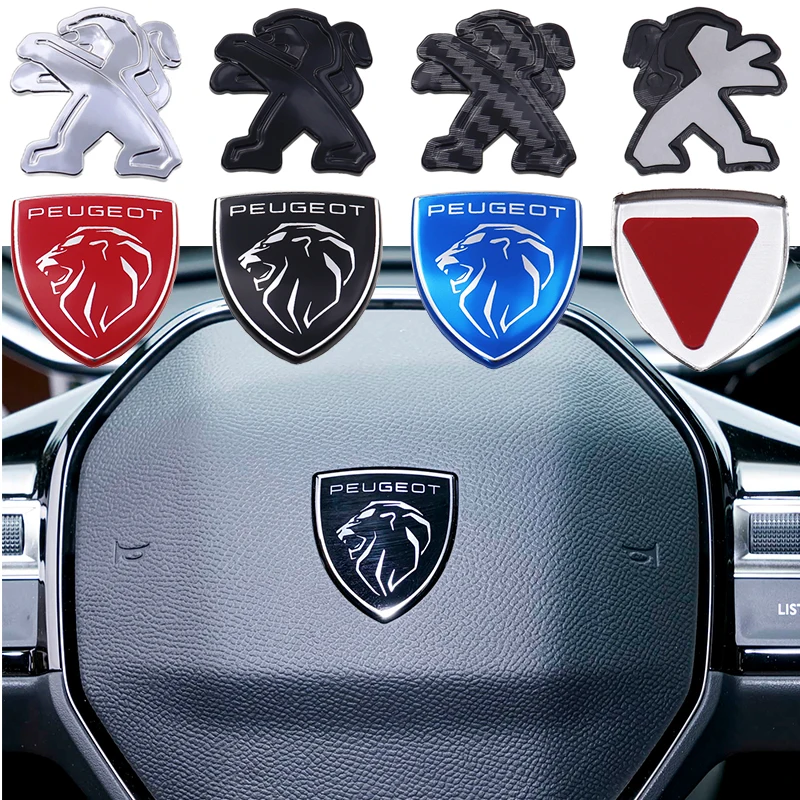 1pcs Overlay Peugeot ABS Aluminum 3D Steer Wheel Emblem Sticker Car Steering Wheel Sticker Car Interior Emblem Car Accessories
