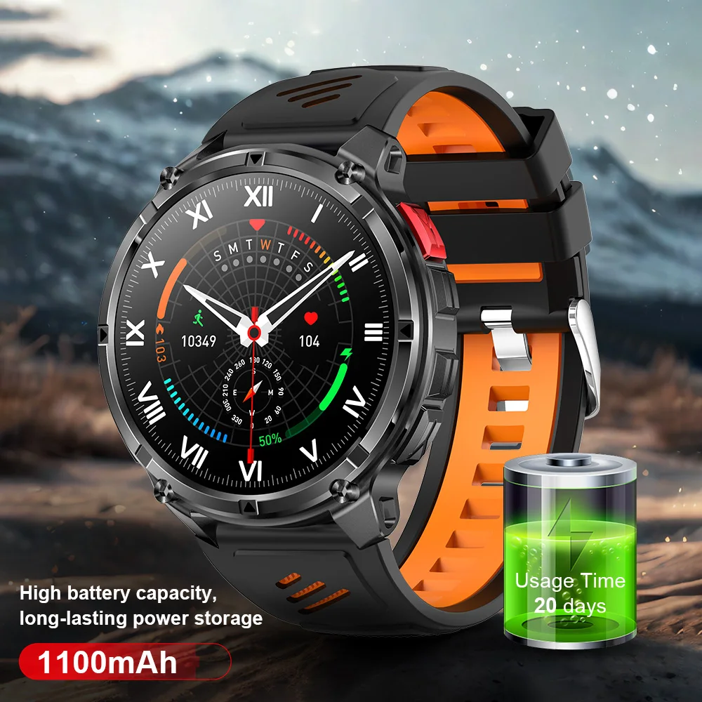 

Men Smart Watch 1100mAh Large Battery 1.7 inch Screen Flashlight Compass 100+Sports Modes Heart Rate IP68 Waterproof Smartwatch