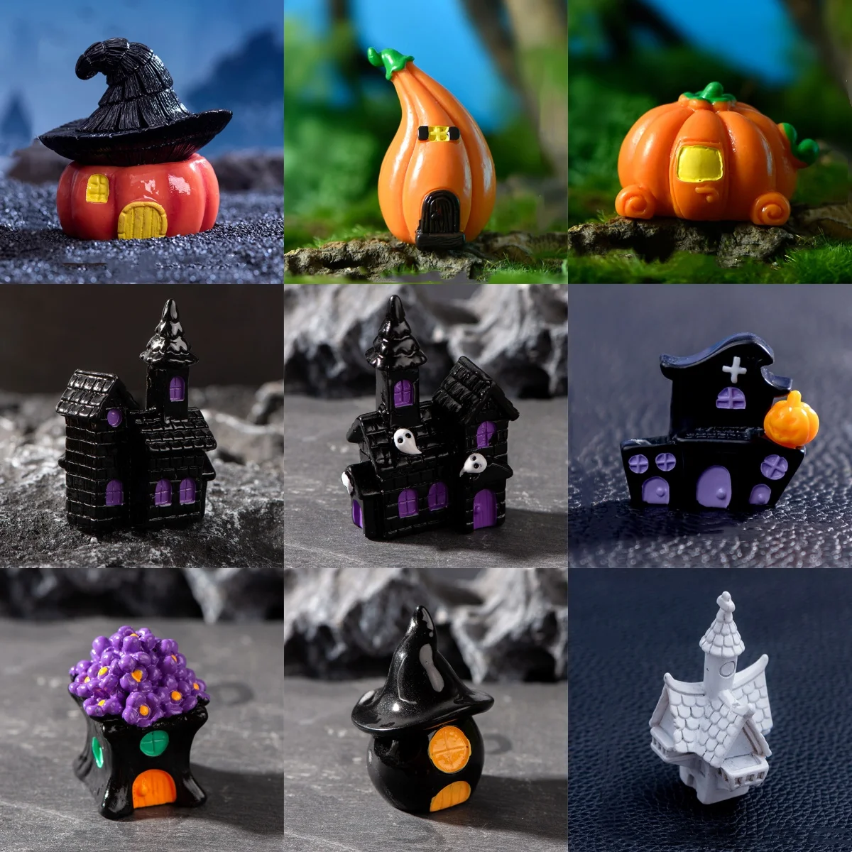 Resin Small Halloween Terror House Castle Micro Landscape Ornament Fairy Garden Miniature DIY Craft Room Decor Desk Decoration