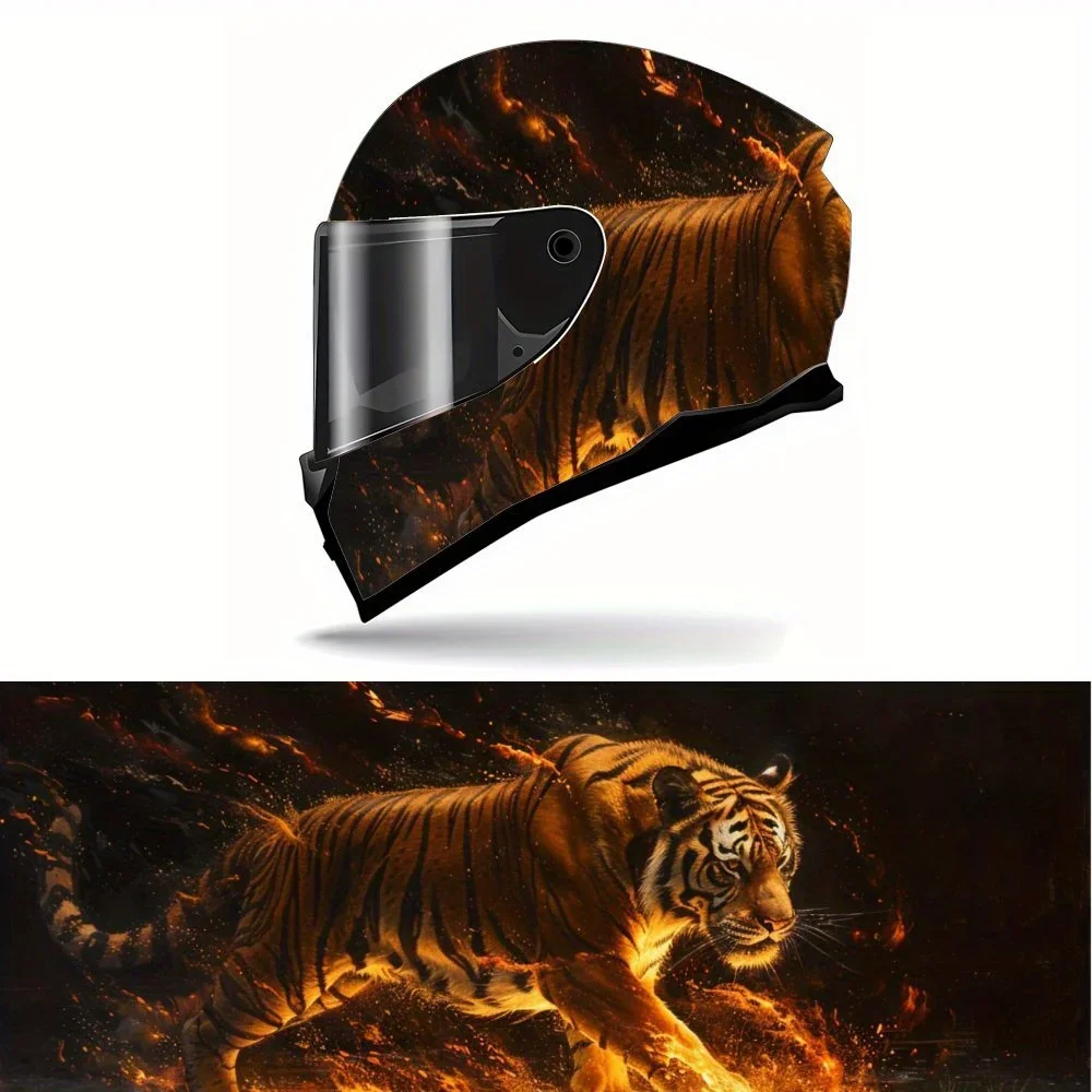 

The Fierce Tiger That Came From the Flames Motorcycle Helmet Vinyl Wraps Sticker, Cool and Personalized Helmet Decoration Decal,