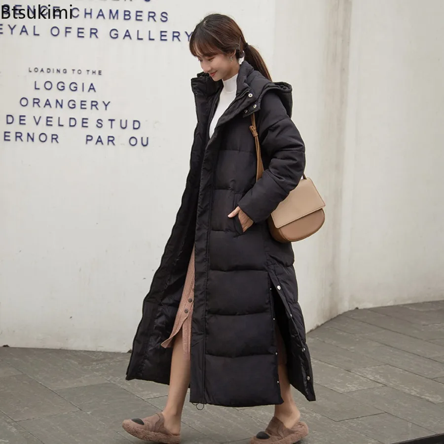 

2025 Winter Women Extra Long Parkas Hooded Cotton Padded Jackets Female Coat High Quality Warm Outwear Womens Parka Winter Coats
